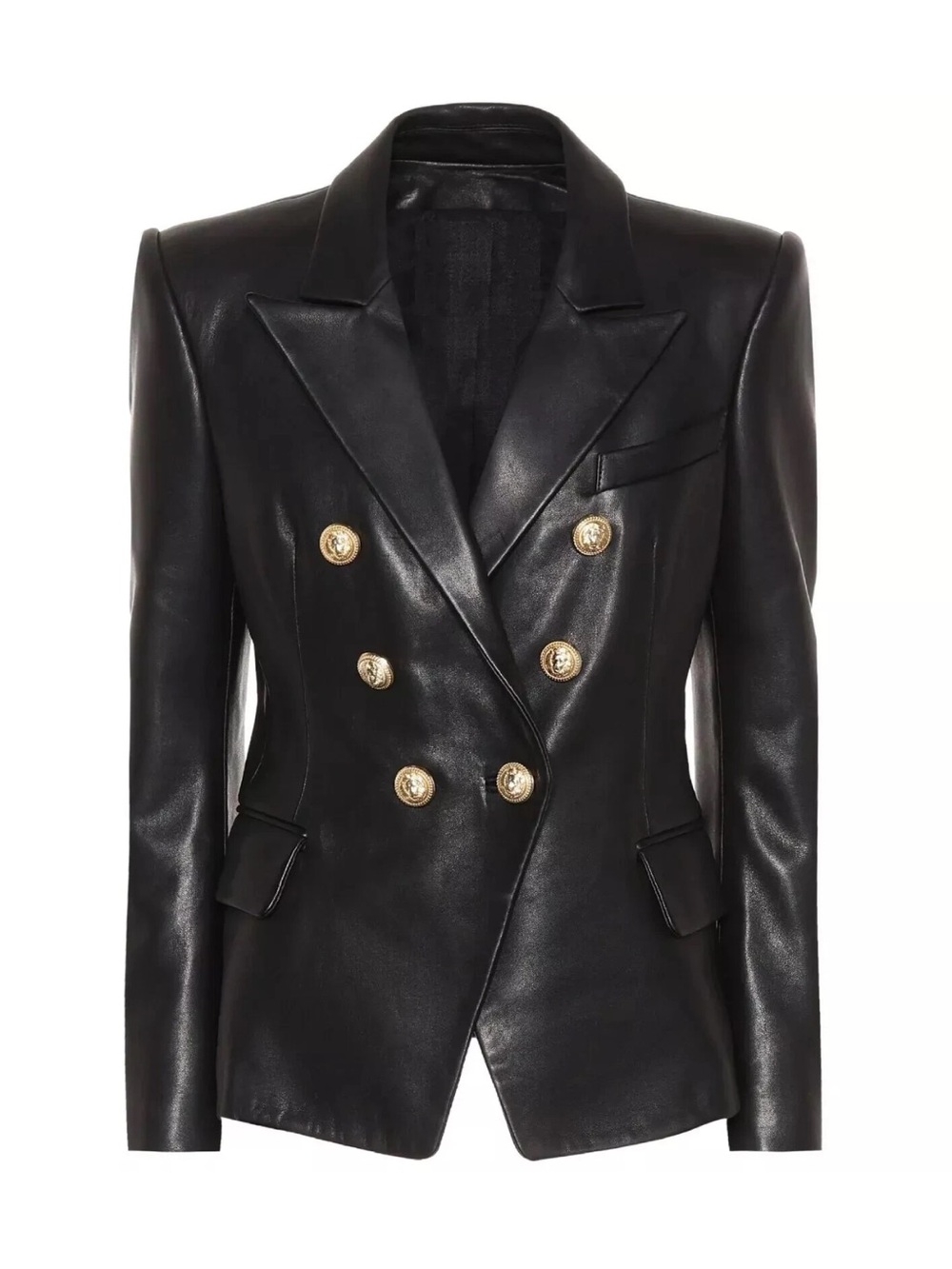 Black Genuine Lambskin Leather Double Breasted Blazer Jacket L